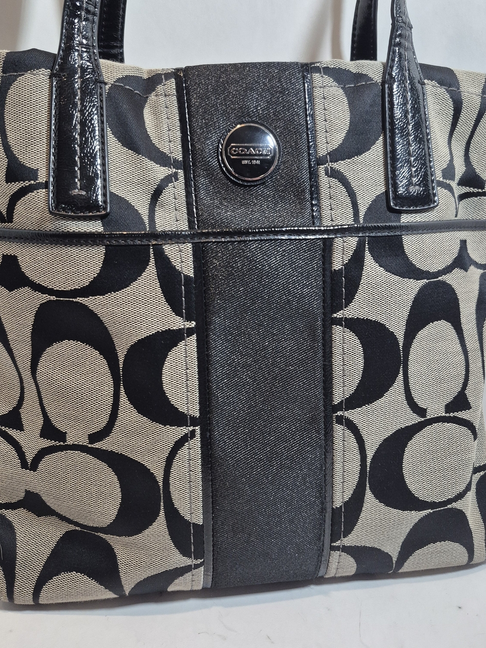 COACH Tote Shoulder Bag with Signature Stripe Pattern F1380-F25771 - Black - Picture 2 of 8
